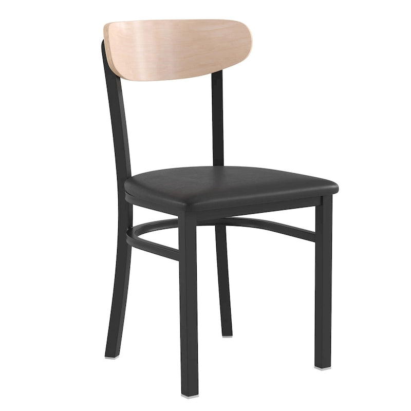 Chaise de salle à manger à dossier en bois courbé, assise en vinyle, individuelle, bouleau naturel / noyer