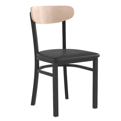 Chaise de salle à manger à dossier en bois courbé, assise en vinyle, individuelle, bouleau naturel / noyer