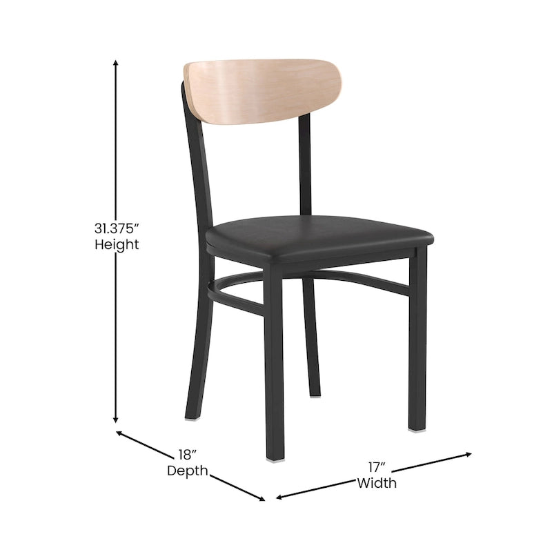 Chaise de salle à manger à dossier en bois courbé, assise en vinyle, individuelle, bouleau naturel / noyer