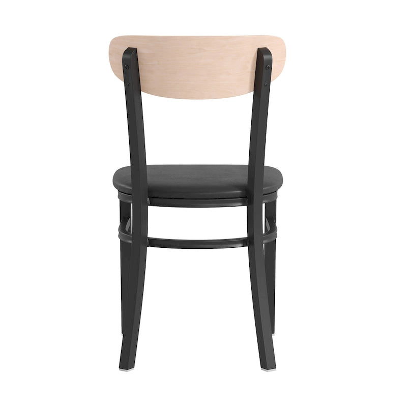 Chaise de salle à manger à dossier en bois courbé, assise en vinyle, individuelle, bouleau naturel / noyer