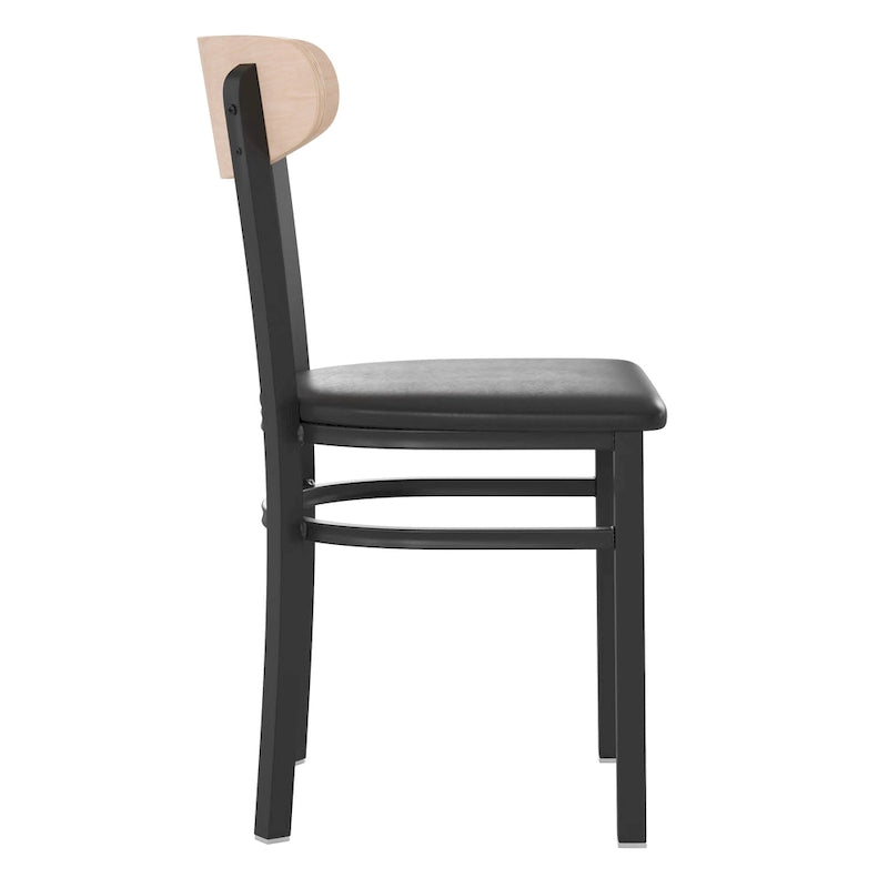 Chaise de salle à manger à dossier en bois courbé, assise en vinyle, individuelle, bouleau naturel / noyer