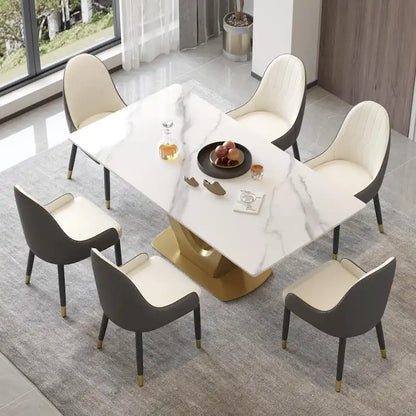 Table à manger moderne en marbre avec piédestal en V, table de cuisine en ardoise