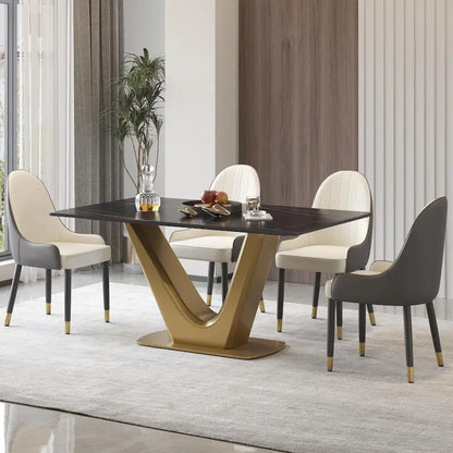Table à manger moderne en marbre avec piédestal en V, table de cuisine en ardoise