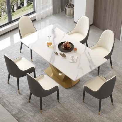 Table à manger moderne en marbre avec piédestal en V, table de cuisine en ardoise