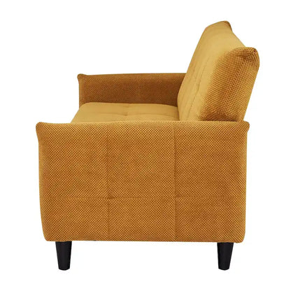 Canapé-lit capitonné Biscuit Moutarde, Couchage Queen Size, 2 Places