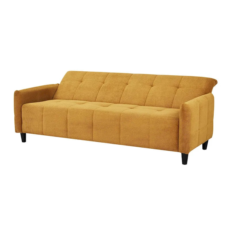 Canapé-lit capitonné Biscuit Moutarde, Couchage Queen Size, 2 Places
