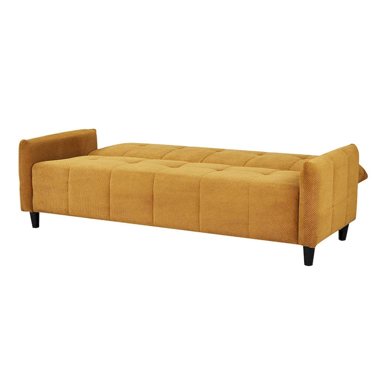Canapé-lit capitonné Biscuit Moutarde, Couchage Queen Size, 2 Places