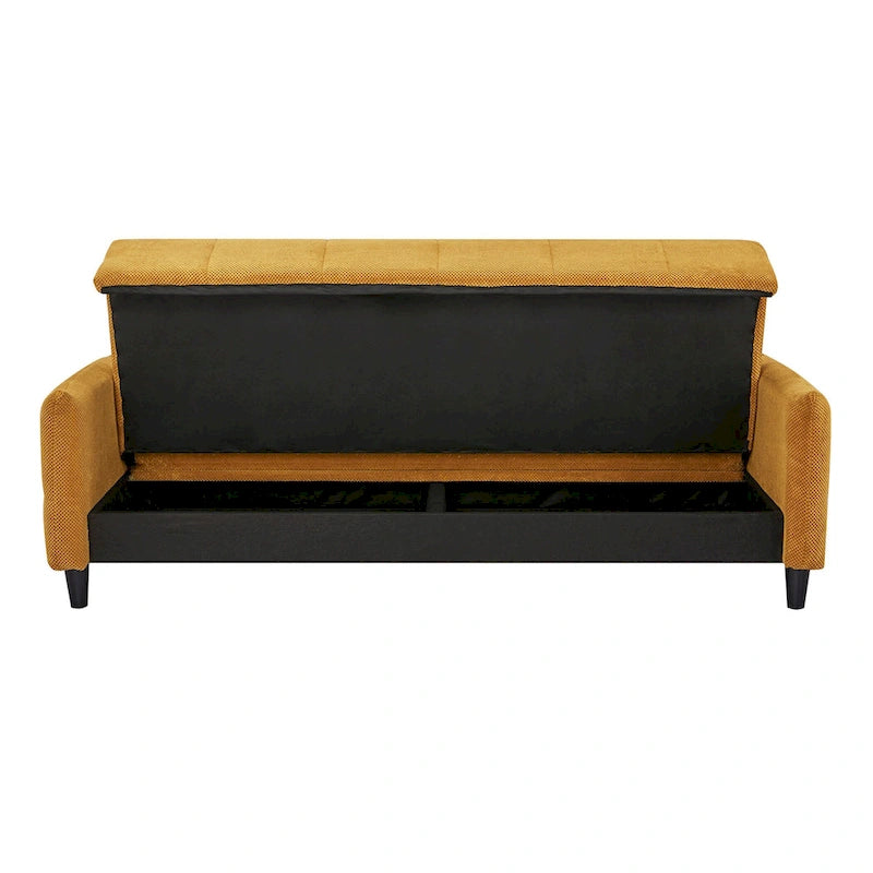 Canapé-lit capitonné Biscuit Moutarde, Couchage Queen Size, 2 Places