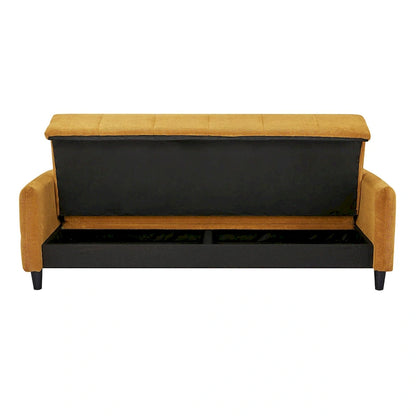 Canapé-lit capitonné Biscuit Moutarde, Couchage Queen Size, 2 Places