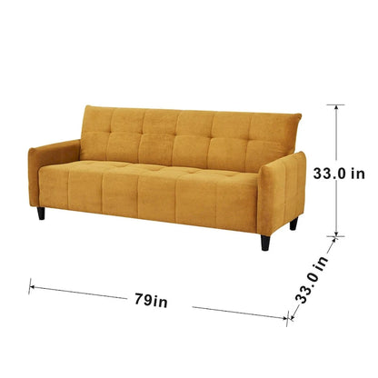 Canapé-lit capitonné Biscuit Moutarde, Couchage Queen Size, 2 Places