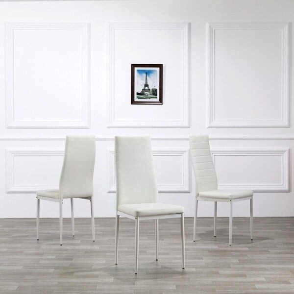 Ensemble de salle à manger 7 pièces en verre et chaises blanches (6 places)