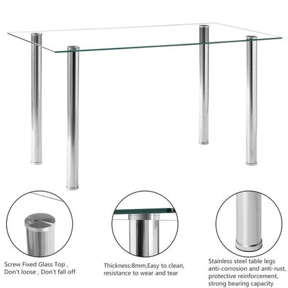 Ensemble de salle à manger 7 pièces en verre et chaises blanches (6 places)