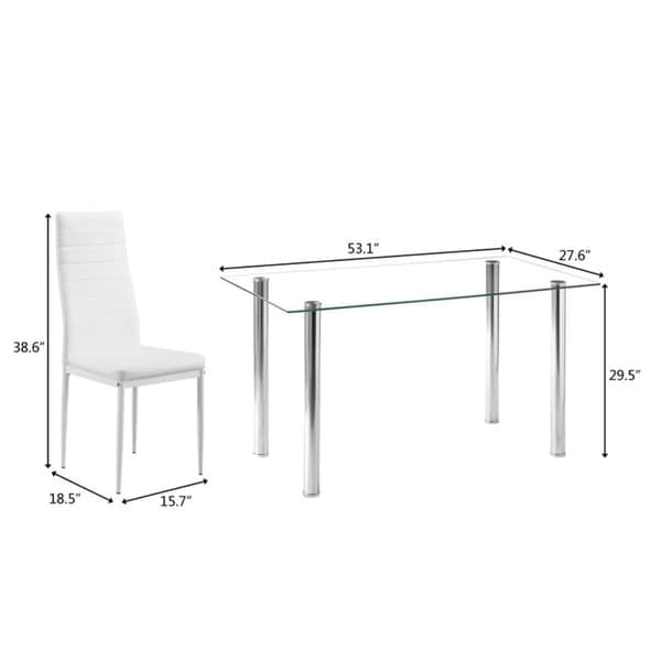 Ensemble de salle à manger 7 pièces en verre et chaises blanches (6 places)