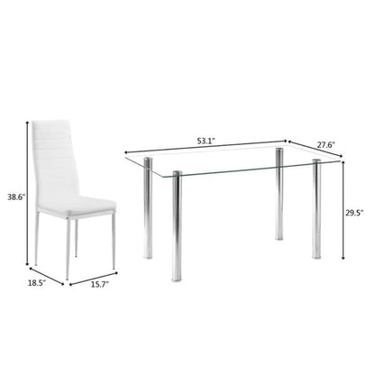 Ensemble de salle à manger 7 pièces en verre et chaises blanches (6 places)