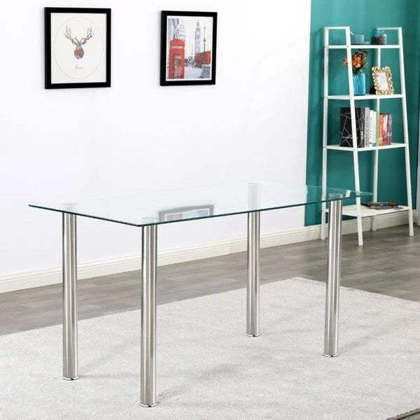 Ensemble de salle à manger 7 pièces en verre et chaises blanches (6 places)