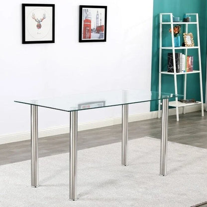 Ensemble de salle à manger 7 pièces en verre et chaises blanches (6 places)