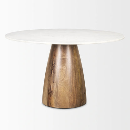 Allyson Table de salle à manger piédestal en marbre blanc et brun moyen, ronde, 48 po - 48,0 L x 48,0 l x 30,0 H