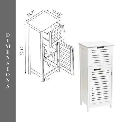 Meuble de Rangement pour Linge de Bain Blanc Miami avec Porte et Tiroir Ventilés - 14.7L x 11.13W x 32.12H