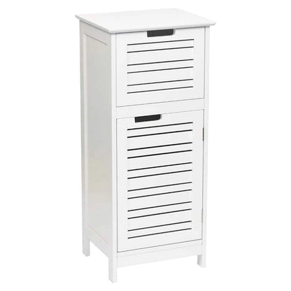 Meuble de Rangement pour Linge de Bain Blanc Miami avec Porte et Tiroir Ventilés - 14.7L x 11.13W x 32.12H