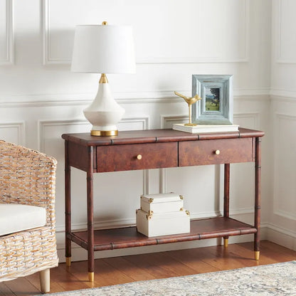 SAFAVIEH Franc Dark Brown/ Gold 2-Drawer 1-Shelf Console Table - 42 W x 15.8 L x 29 H - 42Wx16Dx29H