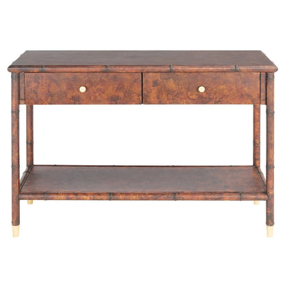 Console de table SAFAVIEH Franc brun foncé/doré à 2 tiroirs et 1 étagère - 42 L x 15,8 P x 29 H - 42Lx16Px29H