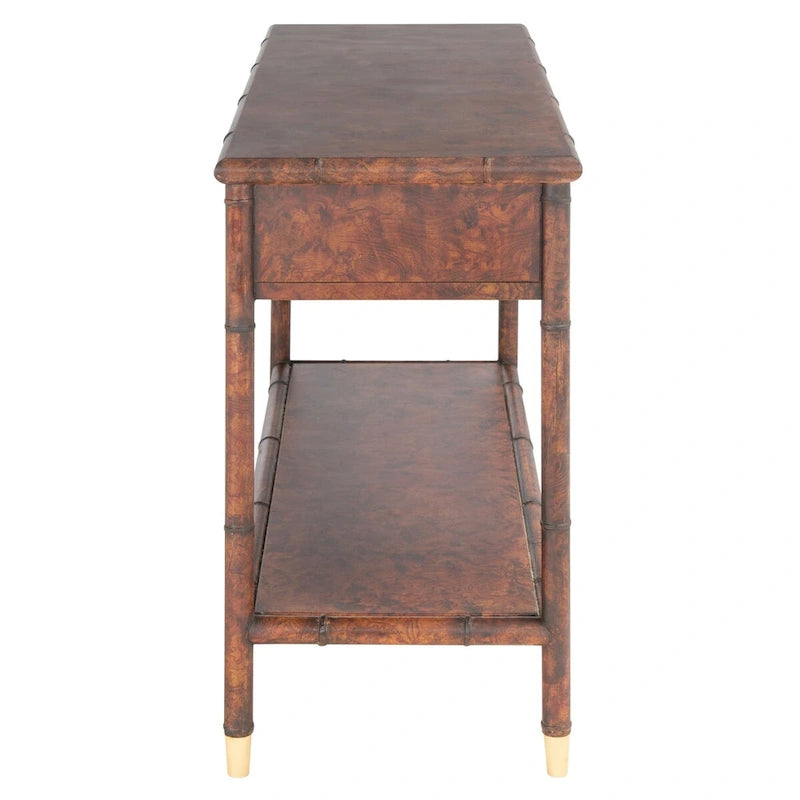 Console de table SAFAVIEH Franc brun foncé/doré à 2 tiroirs et 1 étagère - 42 L x 15,8 P x 29 H - 42Lx16Px29H
