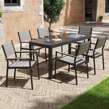 Ensemble de salle à manger extérieur 5/7 pièces en aluminium avec chaises empilables et table extensible