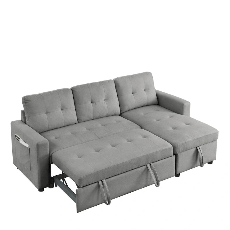 Canapé-lit sectionnel réversible beige de 78,5 pouces avec chaise longue de rangement et pochette latérale - 78,5 larg. x 49 prof. x 31 haut.