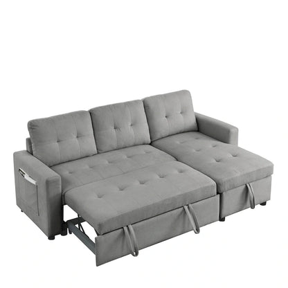 Canapé-lit sectionnel réversible beige de 78,5 pouces avec chaise longue de rangement et pochette latérale - 78,5 larg. x 49 prof. x 31 haut.