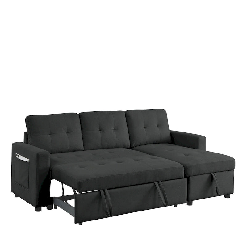 Canapé-lit sectionnel réversible beige de 78,5 pouces avec chaise longue de rangement et pochette latérale - 78,5 larg. x 49 prof. x 31 haut.