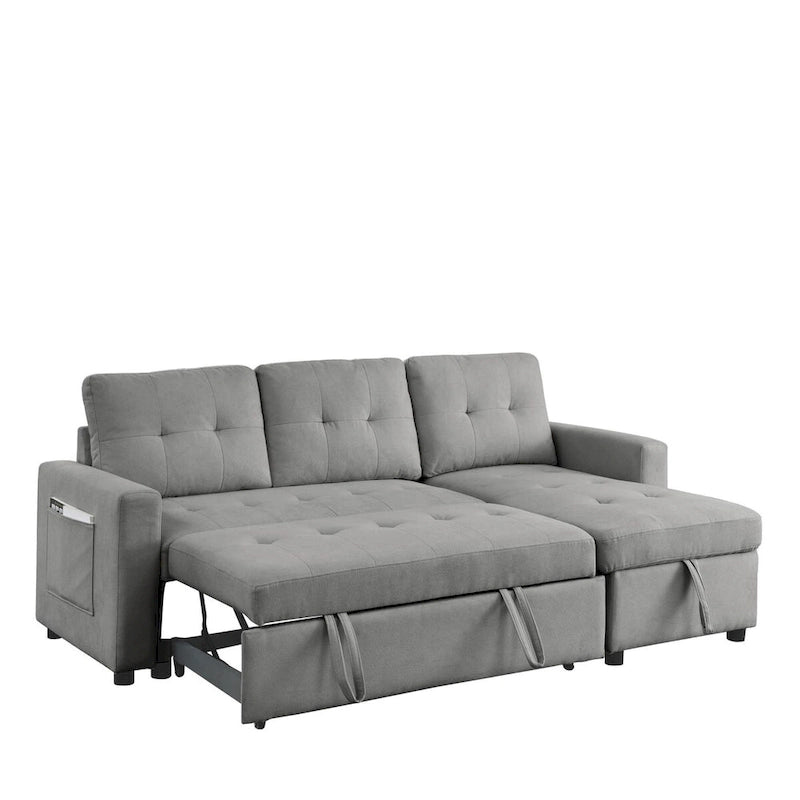 Canapé-lit sectionnel réversible beige de 78,5 pouces avec chaise longue de rangement et pochette latérale - 78,5 larg. x 49 prof. x 31 haut.