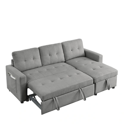 Canapé-lit sectionnel réversible beige de 78,5 pouces avec chaise longue de rangement et pochette latérale - 78,5 larg. x 49 prof. x 31 haut.