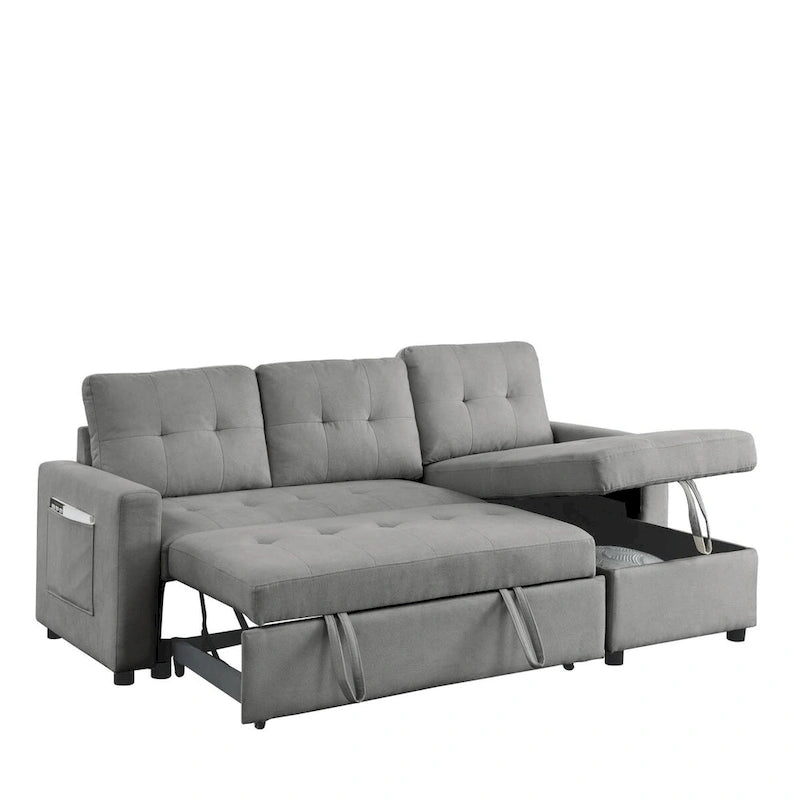 Canapé-lit sectionnel réversible beige de 78,5 pouces avec chaise longue de rangement et pochette latérale - 78,5 larg. x 49 prof. x 31 haut.