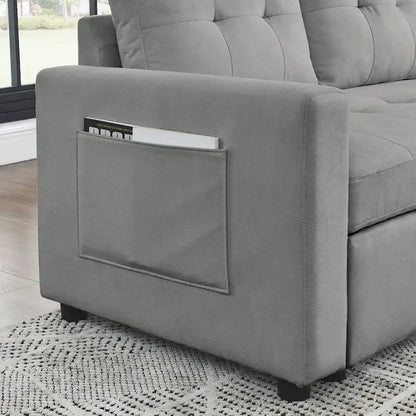 Canapé-lit sectionnel réversible beige de 78,5 pouces avec chaise longue de rangement et pochette latérale - 78,5 larg. x 49 prof. x 31 haut.