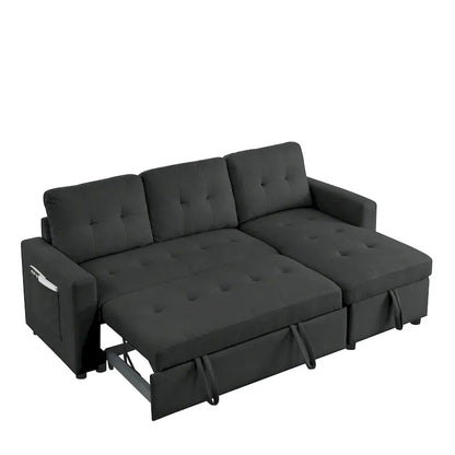 Canapé-lit sectionnel réversible beige de 78,5 pouces avec chaise longue de rangement et pochette latérale - 78,5 larg. x 49 prof. x 31 haut.