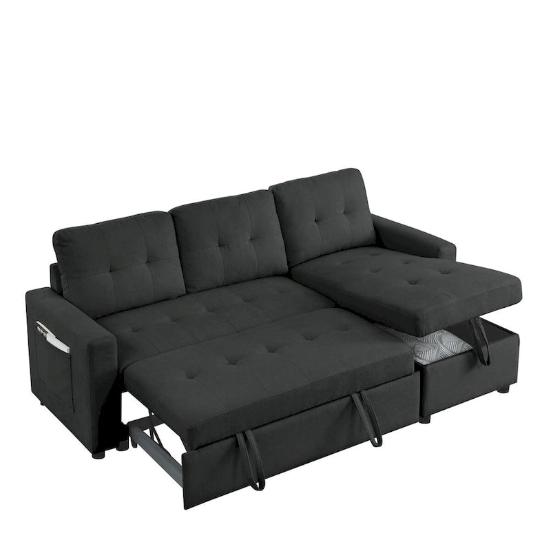 Canapé-lit sectionnel réversible beige de 78,5 pouces avec chaise longue de rangement et pochette latérale - 78,5 larg. x 49 prof. x 31 haut.