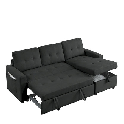 Canapé-lit sectionnel réversible beige de 78,5 pouces avec chaise longue de rangement et pochette latérale - 78,5 larg. x 49 prof. x 31 haut.