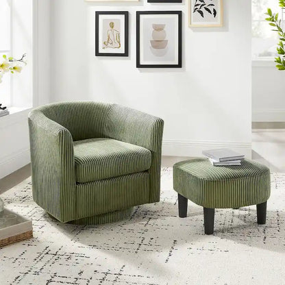 Fauteuil d'appoint pivotant à 360° en velours côtelé, canapé individuel confortable avec ottoman pour salon ou chambre à coucher