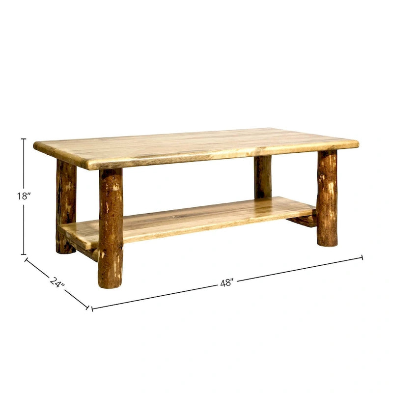Table basse en pin massif rustique avec étagère – Teintée et laquée