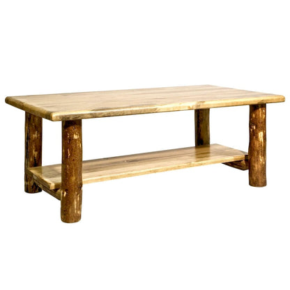Table basse en pin massif rustique avec étagère – Teintée et laquée