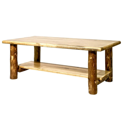 Table basse en pin massif rustique avec étagère – Teintée et laquée