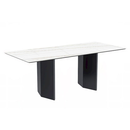 Table à manger rectangulaire Lior avec plateau en verre/pierre frittée et piétement en acier