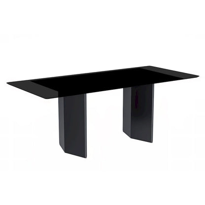 Table à manger rectangulaire Lior avec plateau en verre/pierre frittée et piétement en acier