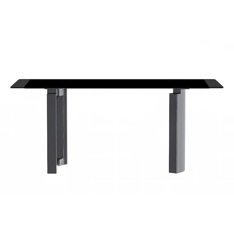 Table à manger rectangulaire Lior avec plateau en verre/pierre frittée et piétement en acier