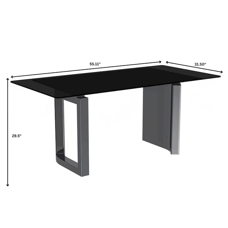 Table à manger rectangulaire Lior avec plateau en verre/pierre frittée et piétement en acier