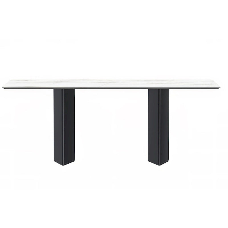 Table à manger rectangulaire Lior avec plateau en verre/pierre frittée et piétement en acier