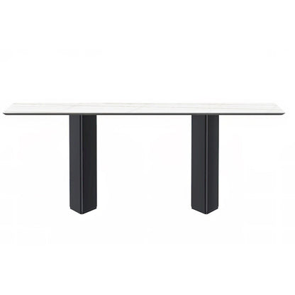 Table à manger rectangulaire Lior avec plateau en verre/pierre frittée et piétement en acier