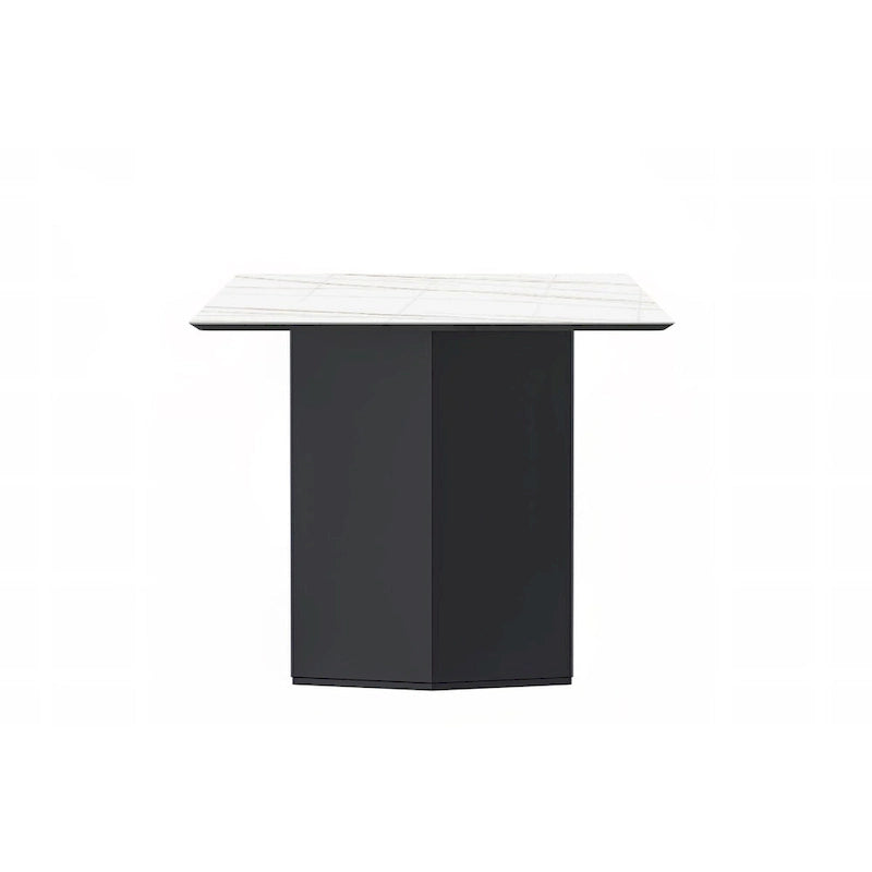 Table à manger rectangulaire Lior avec plateau en verre/pierre frittée et piétement en acier
