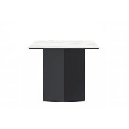 Table à manger rectangulaire Lior avec plateau en verre/pierre frittée et piétement en acier