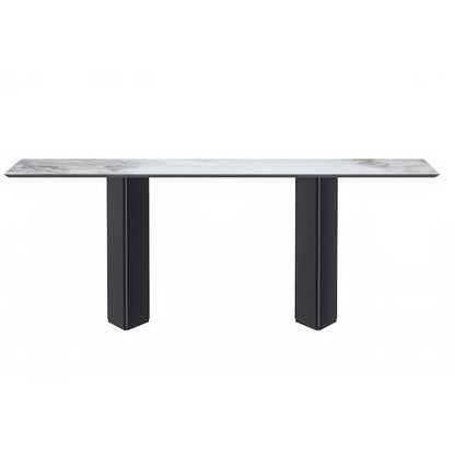 Table à manger rectangulaire Lior avec plateau en verre/pierre frittée et piétement en acier